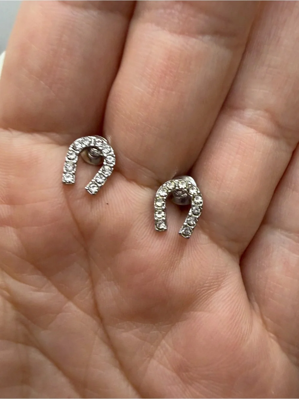 Silver-Tone Horseshoe Crystal Stud Earrings - Women Jewelry